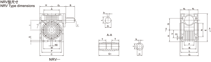 NRV蝸輪減速機型尺寸><br />
<br />
<img src=